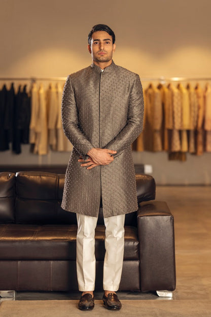 DARK GREY THREAD EMBROIDERY SILK INDOWESTERN SET