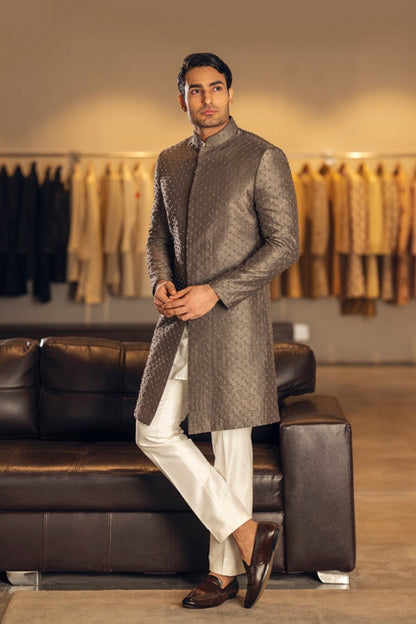 DARK GREY THREAD EMBROIDERY SILK INDOWESTERN SET
