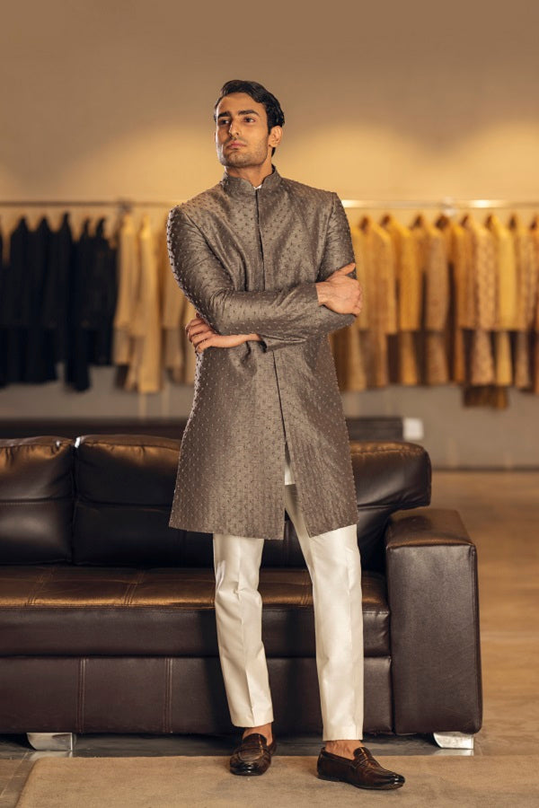 DARK GREY THREAD EMBROIDERY SILK INDOWESTERN SET