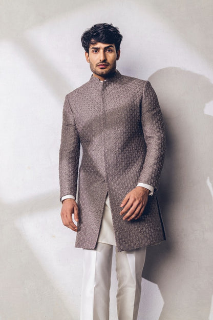 Grey hand embroidered indo-western