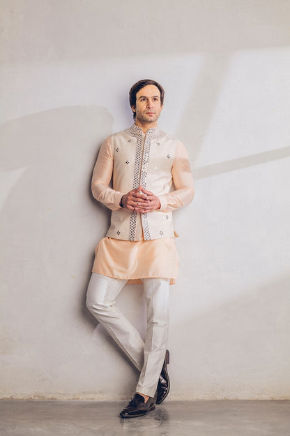 Pinkish Peach mirror work Nehru jacket