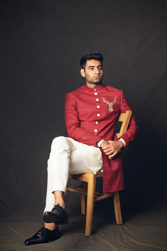 RED ZARI EMBROIDERY INDOWESTERN SET