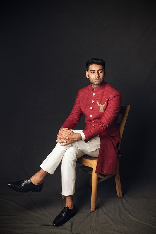 RED ZARI EMBROIDERY INDOWESTERN SET