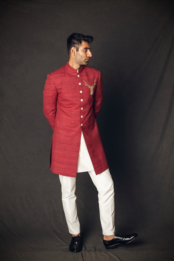 RED ZARI EMBROIDERY INDOWESTERN SET