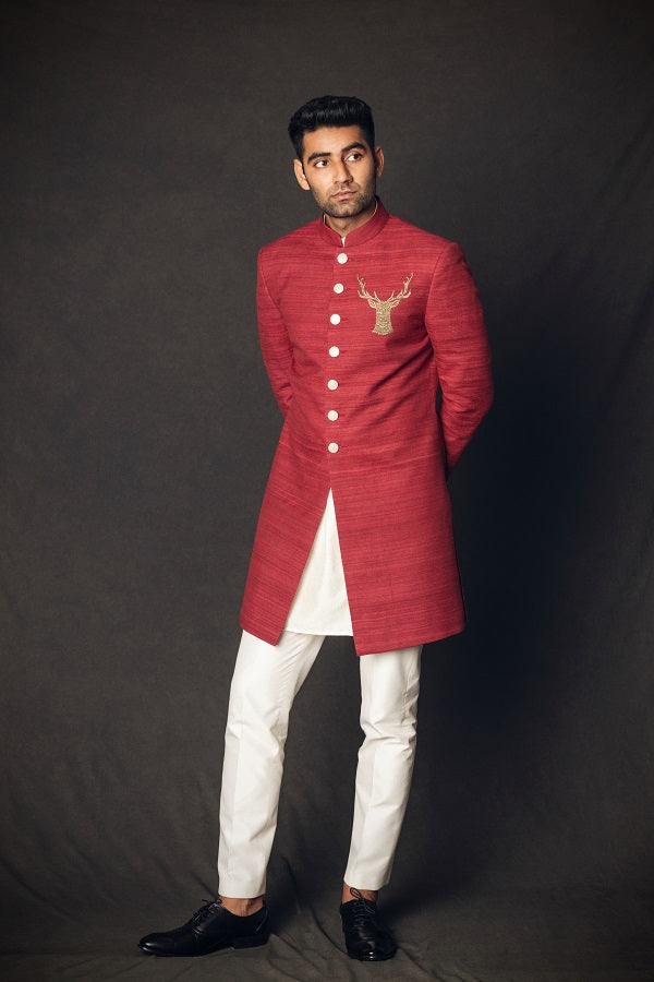 RED ZARI EMBROIDERY INDOWESTERN SET