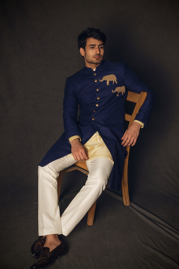 NAVY BLUE ZARI EMBROIDERY INDOWESTERN SET