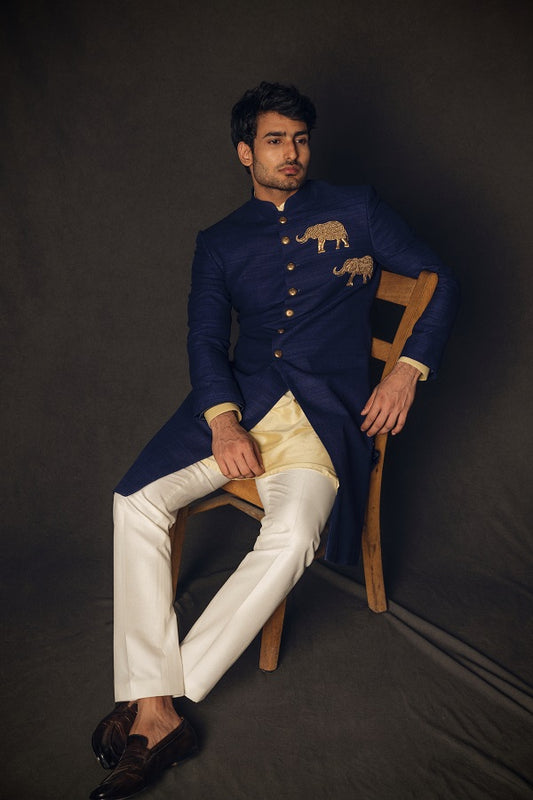 NAVY BLUE ZARI EMBROIDERY INDOWESTERN SET