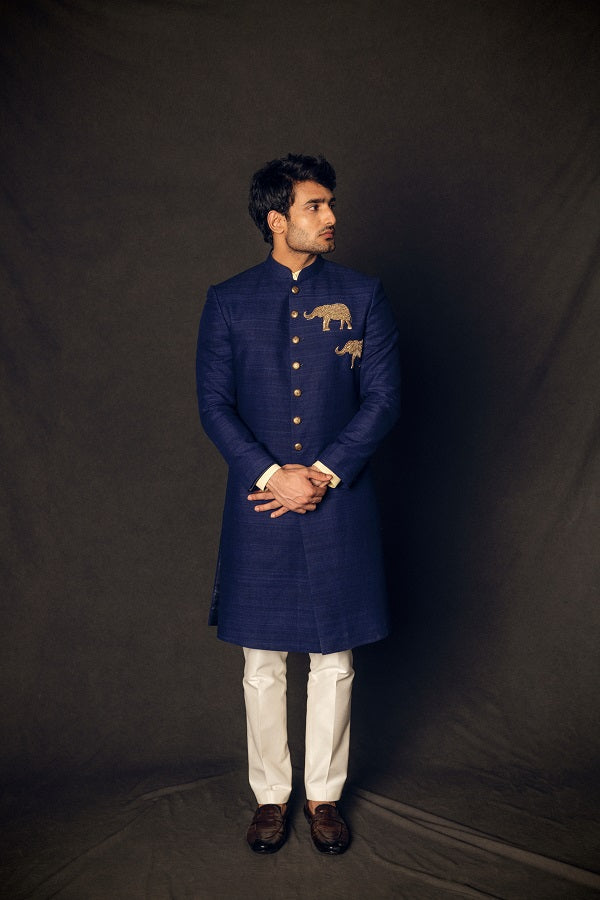 NAVY BLUE ZARI EMBROIDERY INDOWESTERN SET