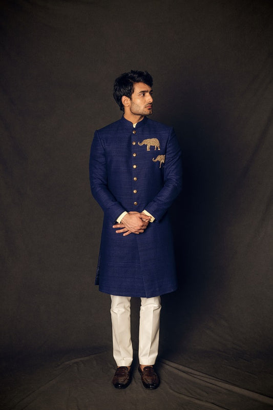 NAVY BLUE ZARI EMBROIDERY INDOWESTERN SET