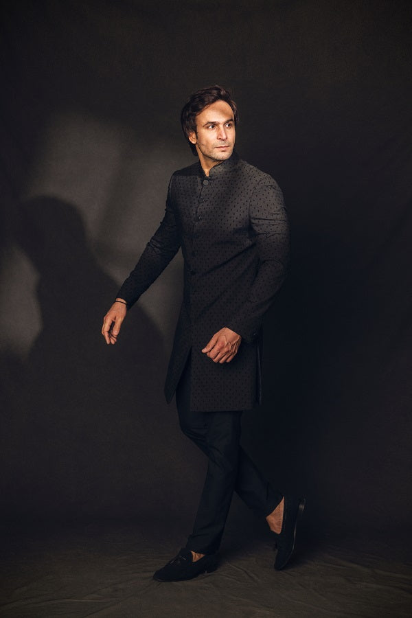 BLACK THREAD WITH BREAD EMBROIDERY INDOWESTERN SET