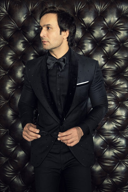 Black scatter embroidered velvet shawl collar suit